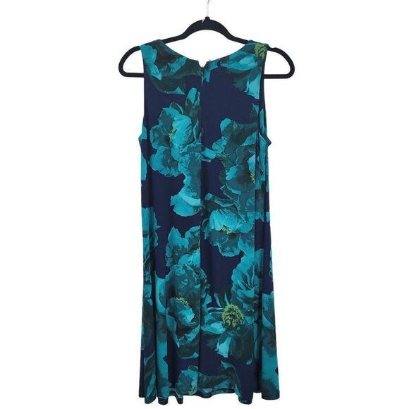 Womens Pappagallo Dress Sleeveless Scoop Neck Tea Length Aline Floral Blue M - Picture 2 of 6